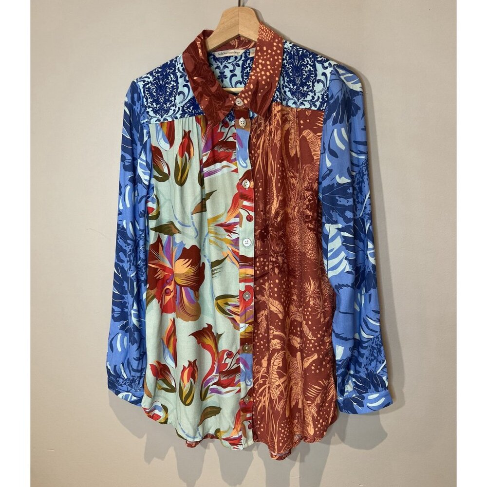 SOFT SURROUNDINGS Womens Small Top Tunic Floral Blouse Boho Long Sleeves Button - Picture 1 of 14